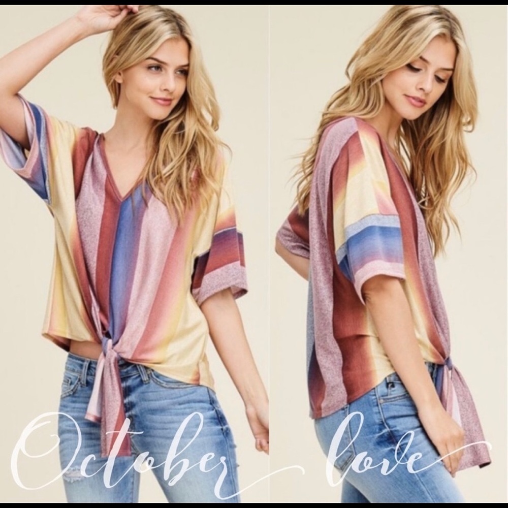 New! Sale 🔥Striped Front Knot Tie Soft Top - Picture 2 of 4